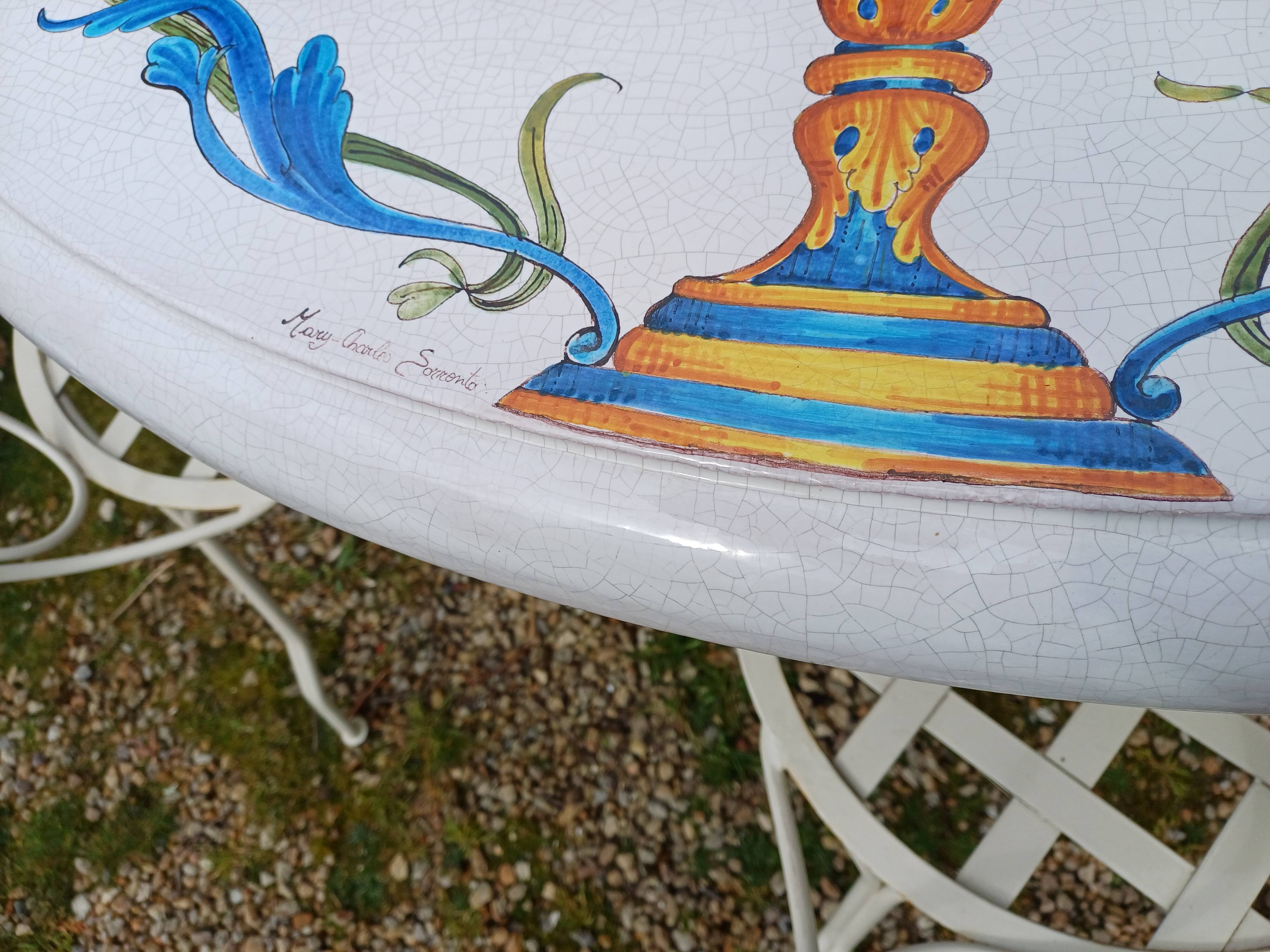 Garden furniture. Wrought iron and ceramic. Italian handcrafted.