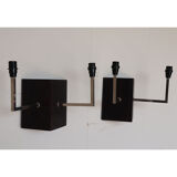 Pair of wall sconces in oak and chromed metal