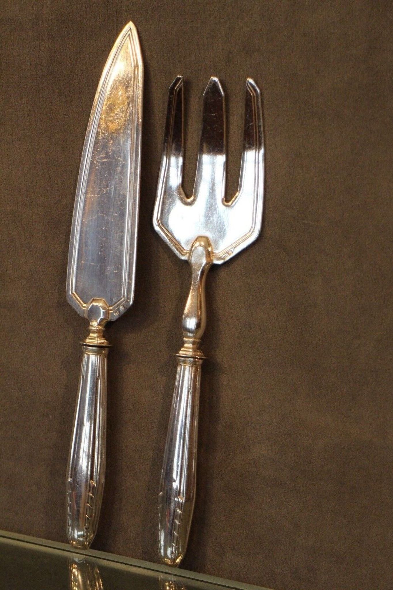 Silver metal fish service design 1930-1950