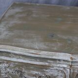 Old beige and white patinated crossbow chest of drawers