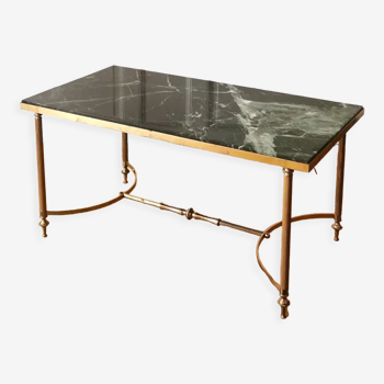 Neoclassical coffee table green marble of the Alps and brass, 1960/70
