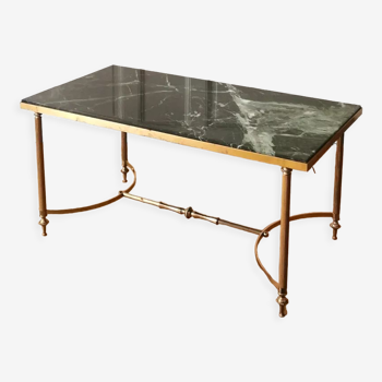 Table basse neoclassique marbre vert des Alpes et laiton, 1960/70