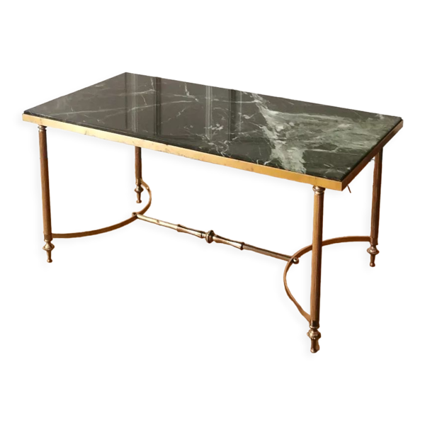 Table basse neoclassique marbre vert des Alpes et laiton, 1960/70
