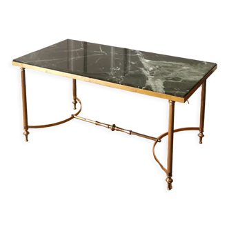 Table basse neoclassique marbre vert des Alpes et laiton, 1960/70