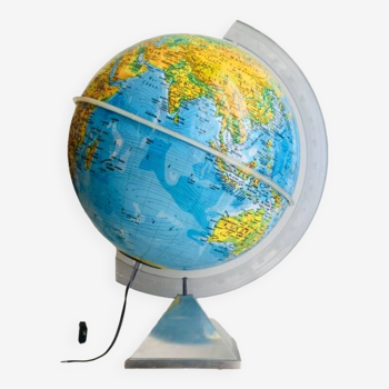 Lampe globe terrestre, socle acier années 80