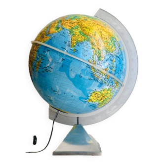 Lampe globe terrestre, socle acier années 80