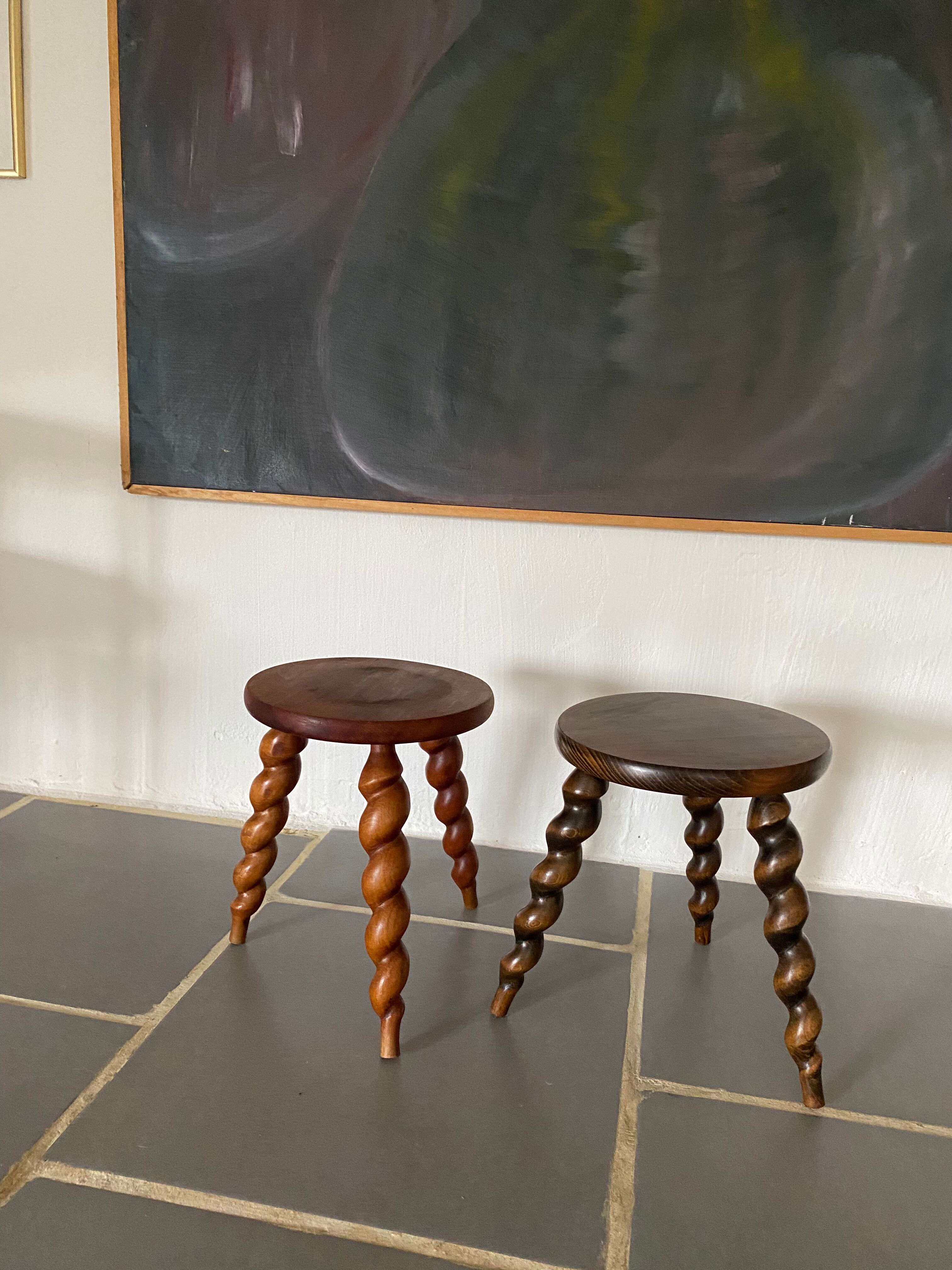 Duo of vintage stools wood turned