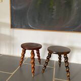 Duo of vintage stools wood turned