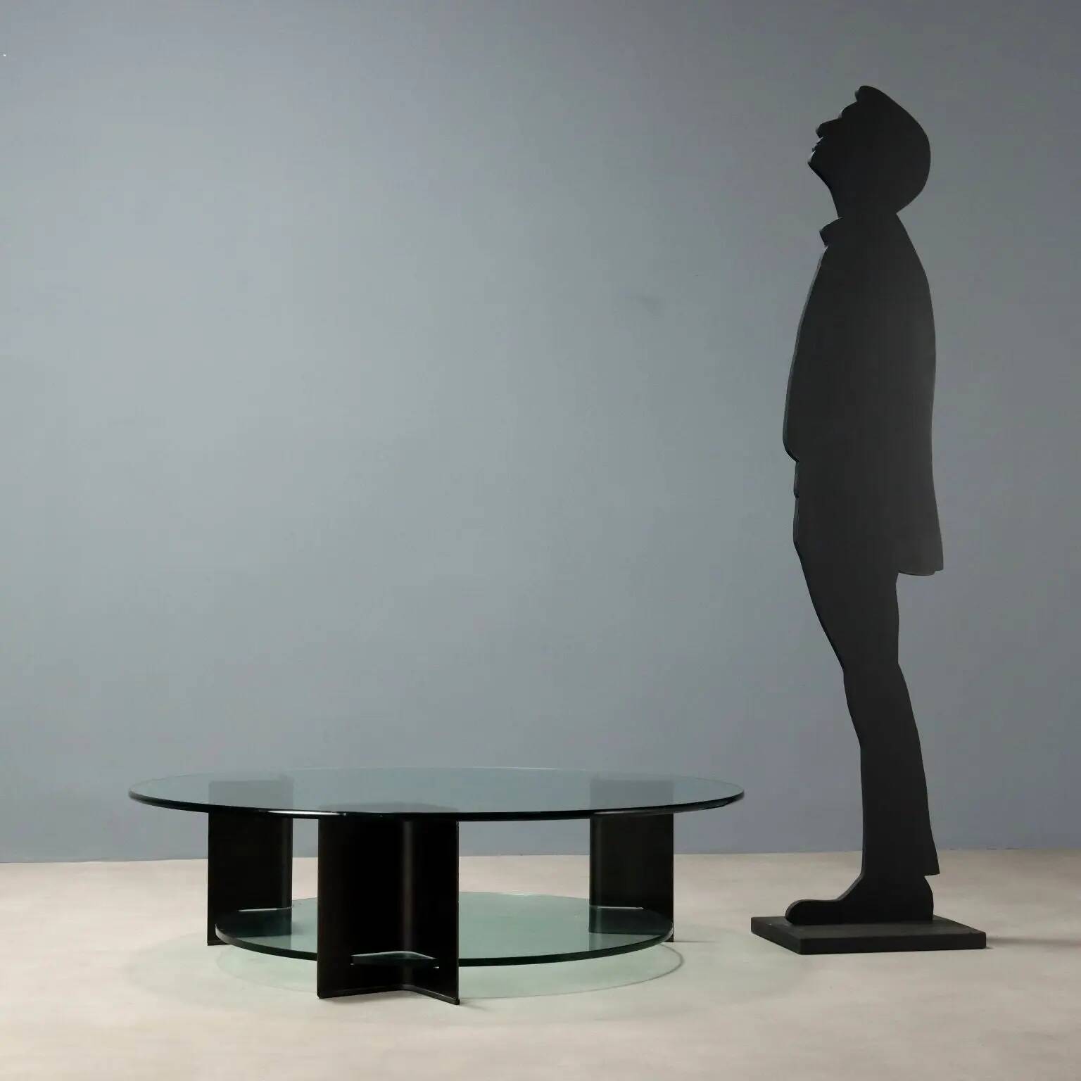 Vintage coffee table in lacquered metal and glass, Italy, 1970s-1980s.