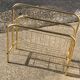 Mid-century magazine rack in gilded brass and wood, vintage 70s, Hungary.