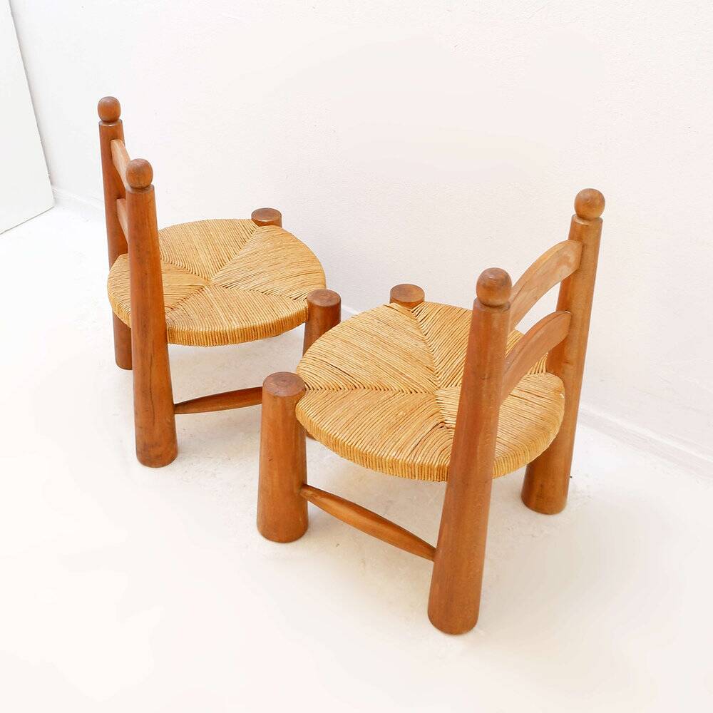 Pair of low brutalist chairs in the style of Charles Dudouyt - 1960s