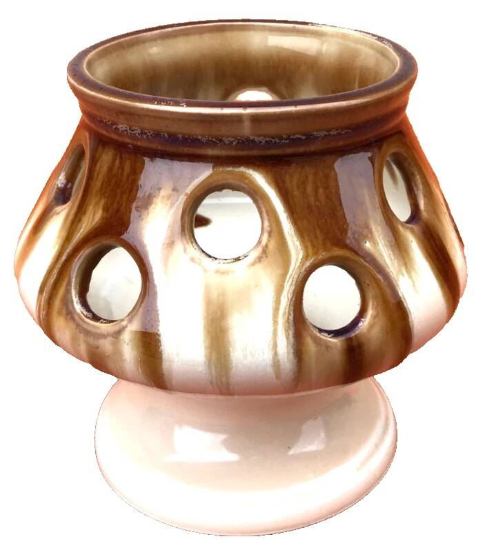 1950s Candle holder / Lantern on a glazed ceramic pedestal