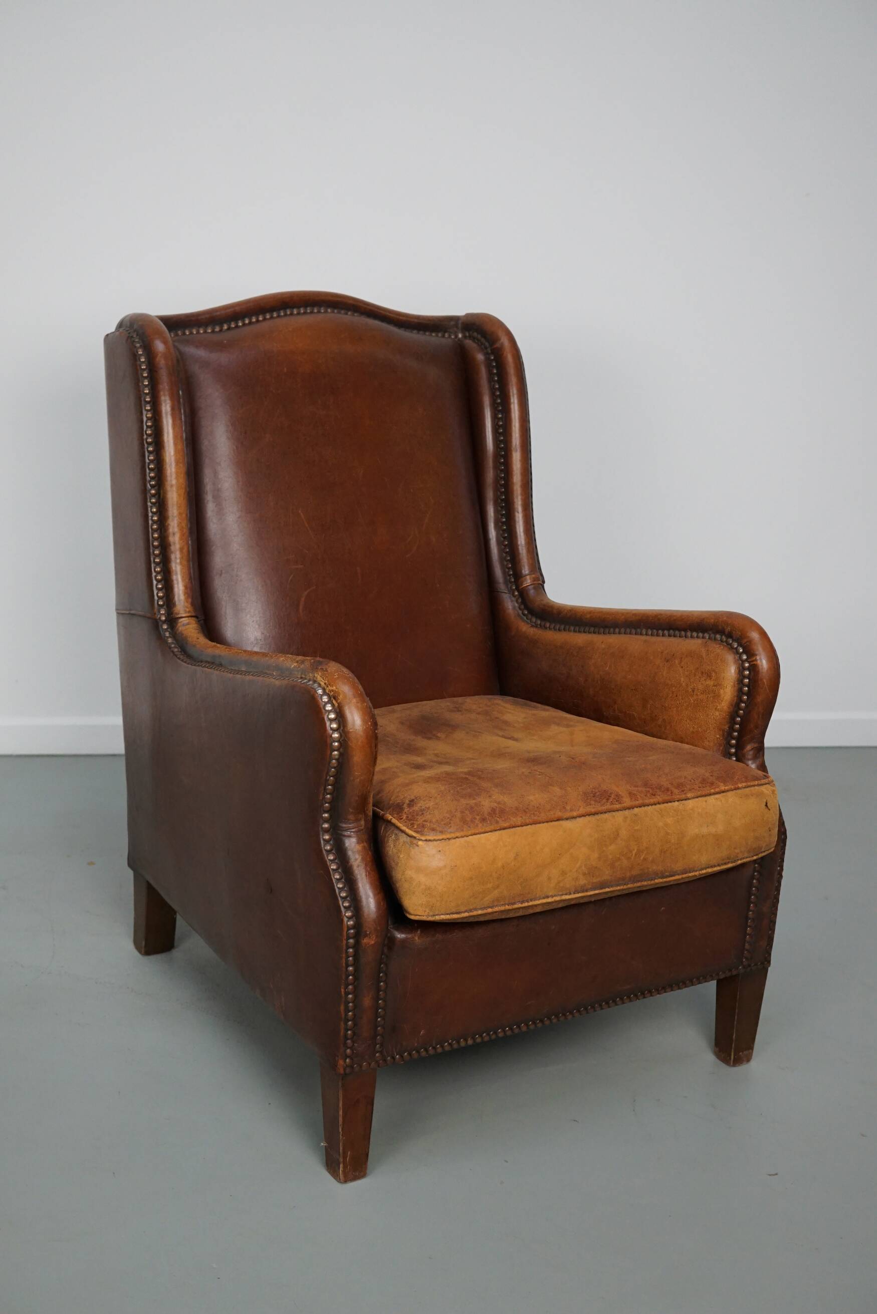 Vintage Dutch Club Chair in Cognac Leather