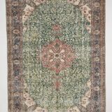 Green Beige Medallion vintage turkish Rug, hand made vintage carpet