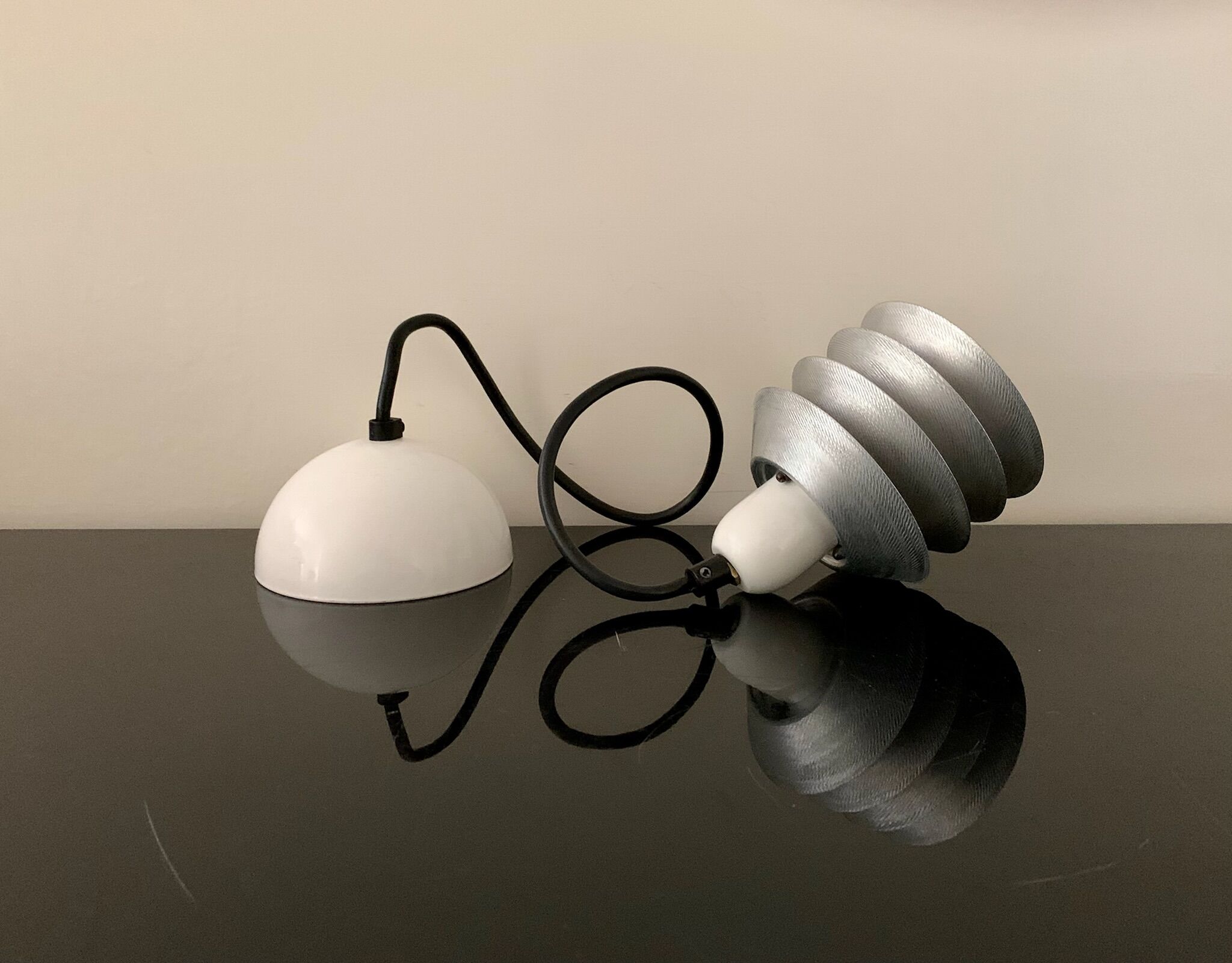 Pair of vintage pendant lights - 70s design metal lamps