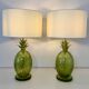 Pair of Italian Art Deco Pineapple Murano Glass Lamps with Lampshades