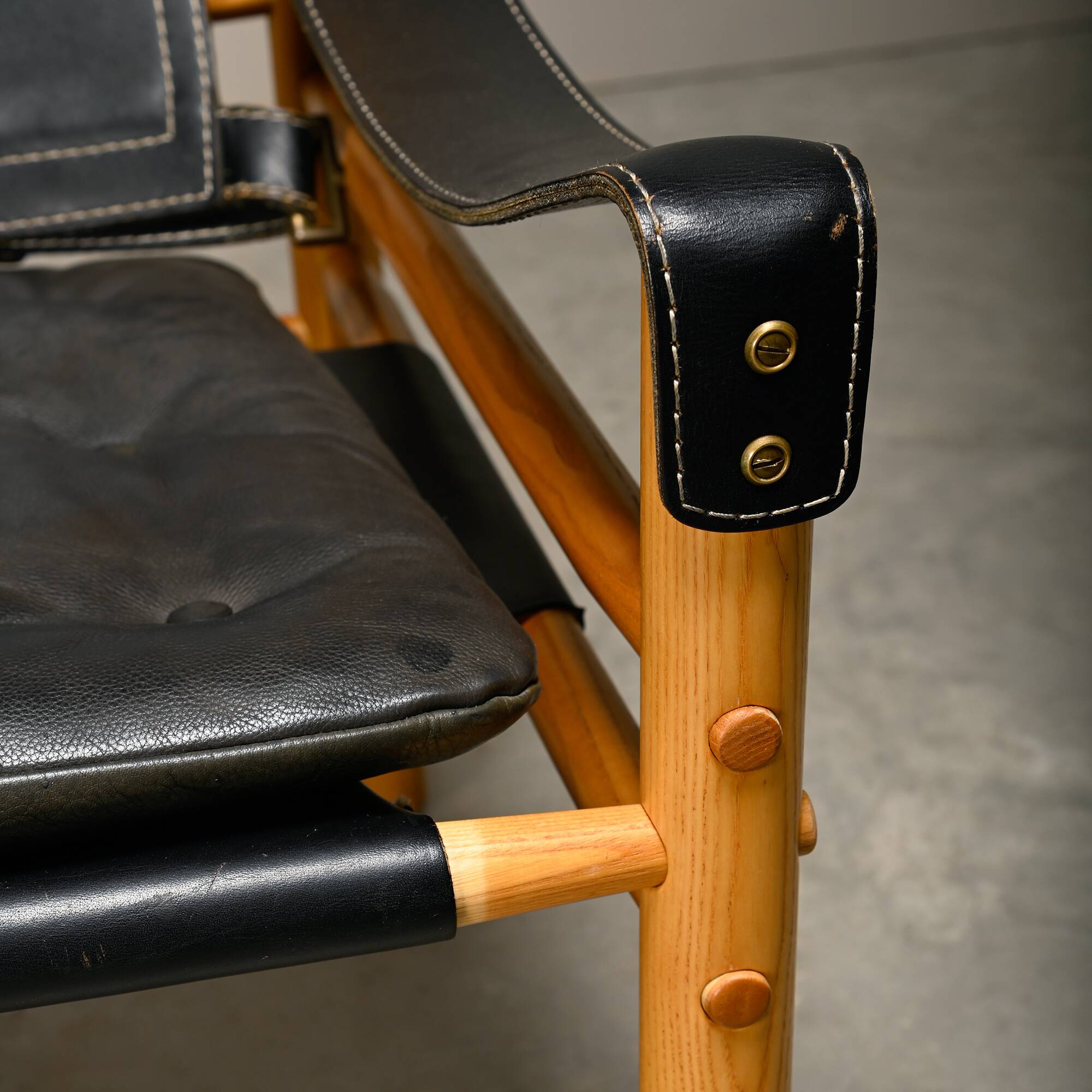 Arne Norell Sirocco Safari Lounge Chairs in Black Leather and Ash, Sweden