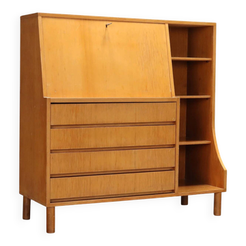 Meuble secrétaire vintage avec abattant et tiroirs en érable, design années 1960