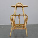 1970s Rattan Newspaper and Magazine Stand with Glass Top, Italy