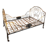 Antique wrought iron bed – original patina – early 20th century