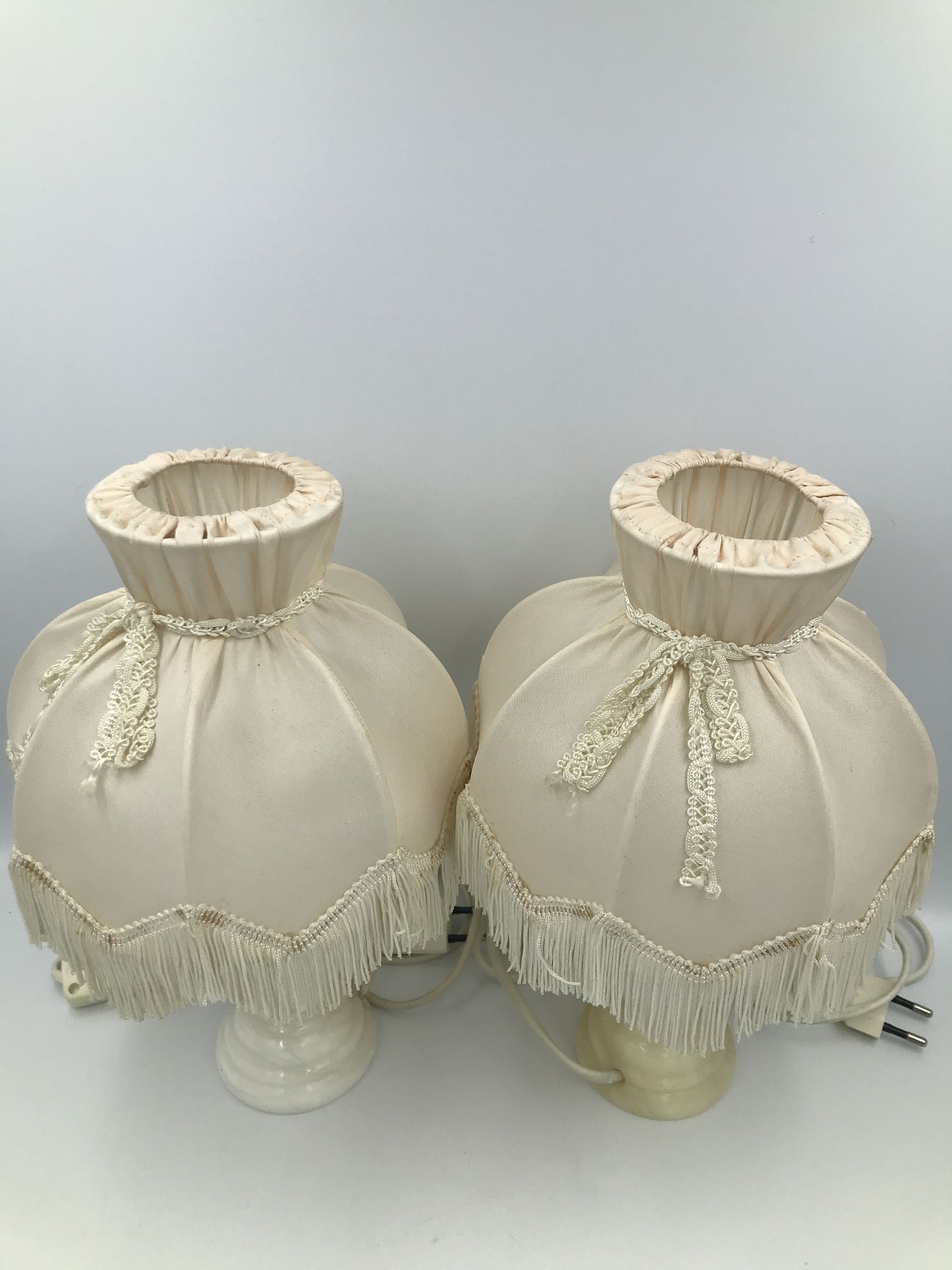 Pair of bedside lamp with vintage fringed shade