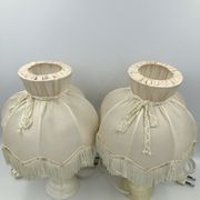 Pair of bedside lamp with vintage fringed shade