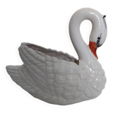 ceramic pot cover in the shape of a swan
