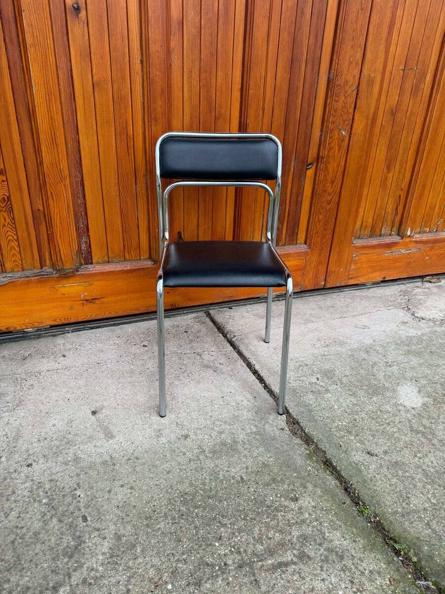1 Of 5 Bauhaus chrome & faux leather dining chairs, 1980s,