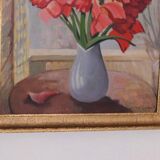 Original Swedish oil on canvas – “Flowers” by Gunnar Larsson – vintage & framed – 58 × 68 cm