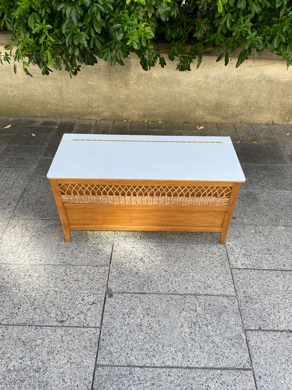 wooden and rattan chest