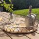 Rattan and silver metal tray with handles - vintage