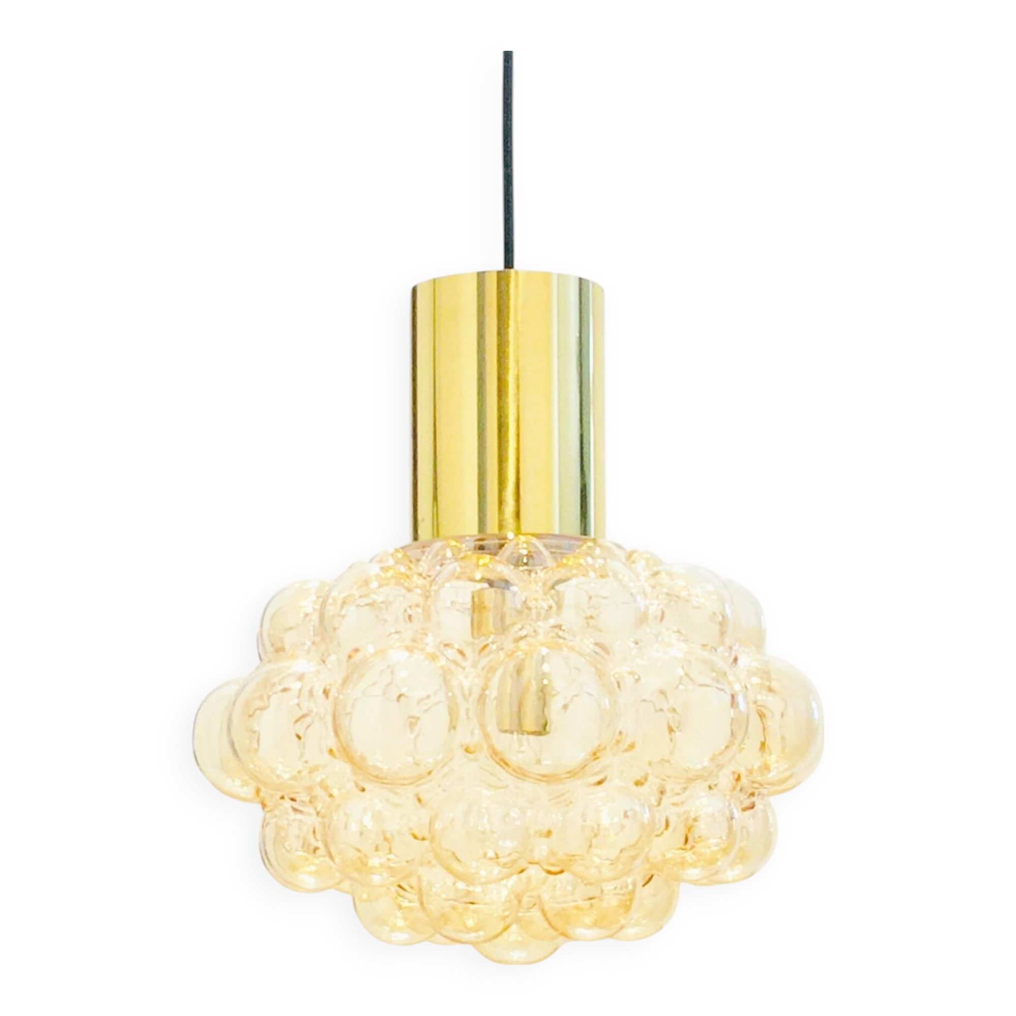 Large Mid-Century Amber Bubble Glass Ceiling Light by Helena Tynell for Limburg, Germany, 1960s