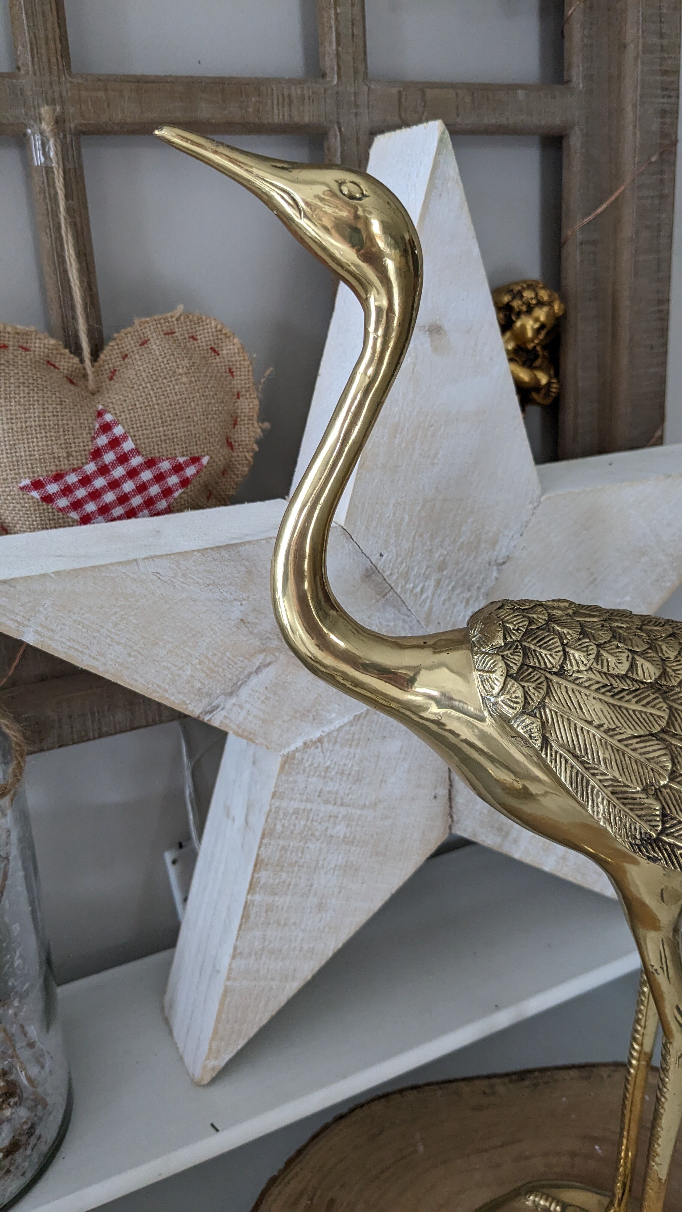 Vintage heron in gilded and solid brass