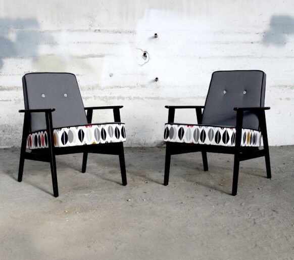 "Leaves" grey 60s vintage armchair