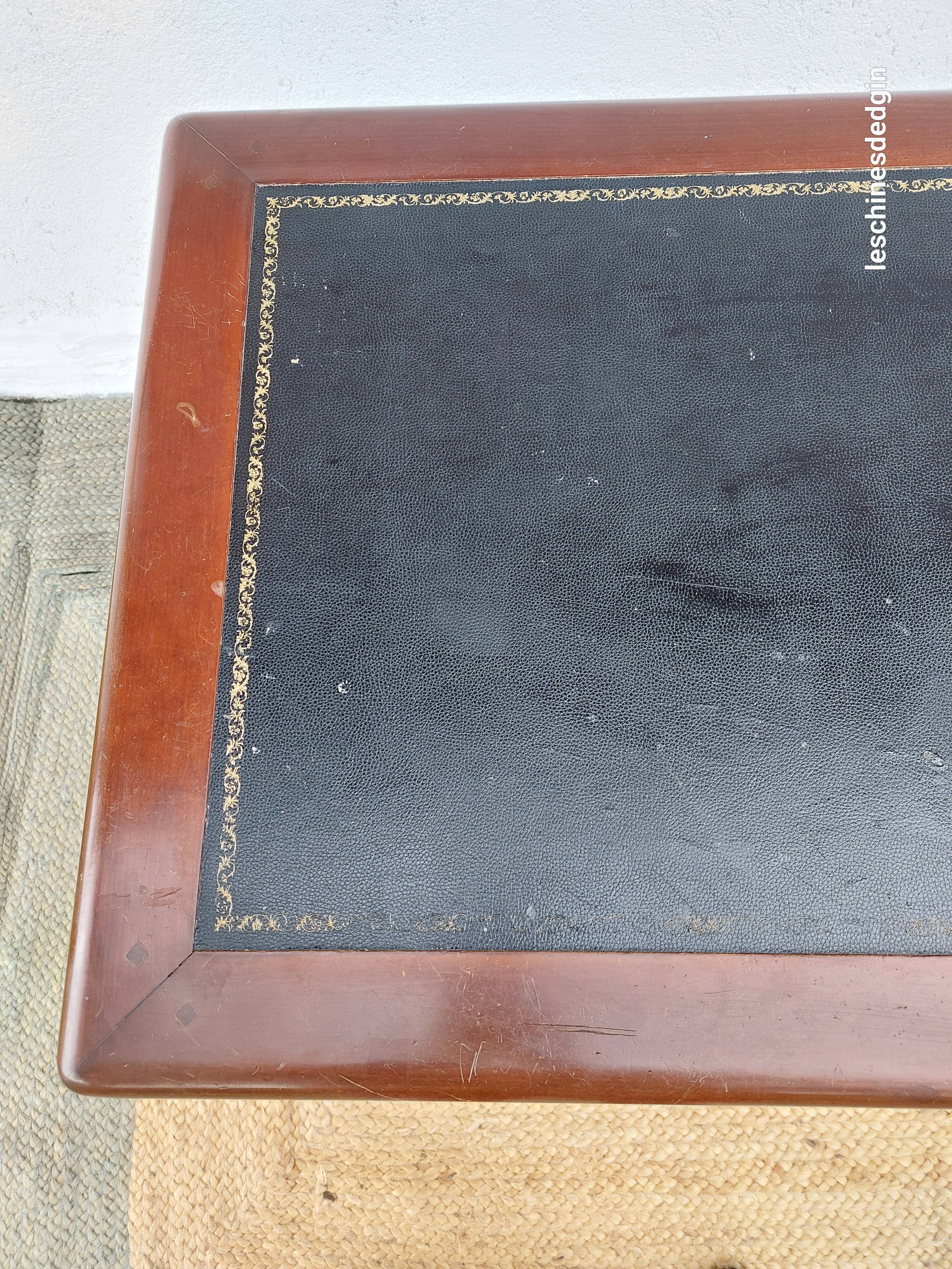 Black leather desk with extensions