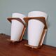Pair of Philips teak and opaline wall lights, designed by Louis Kalff, 1950