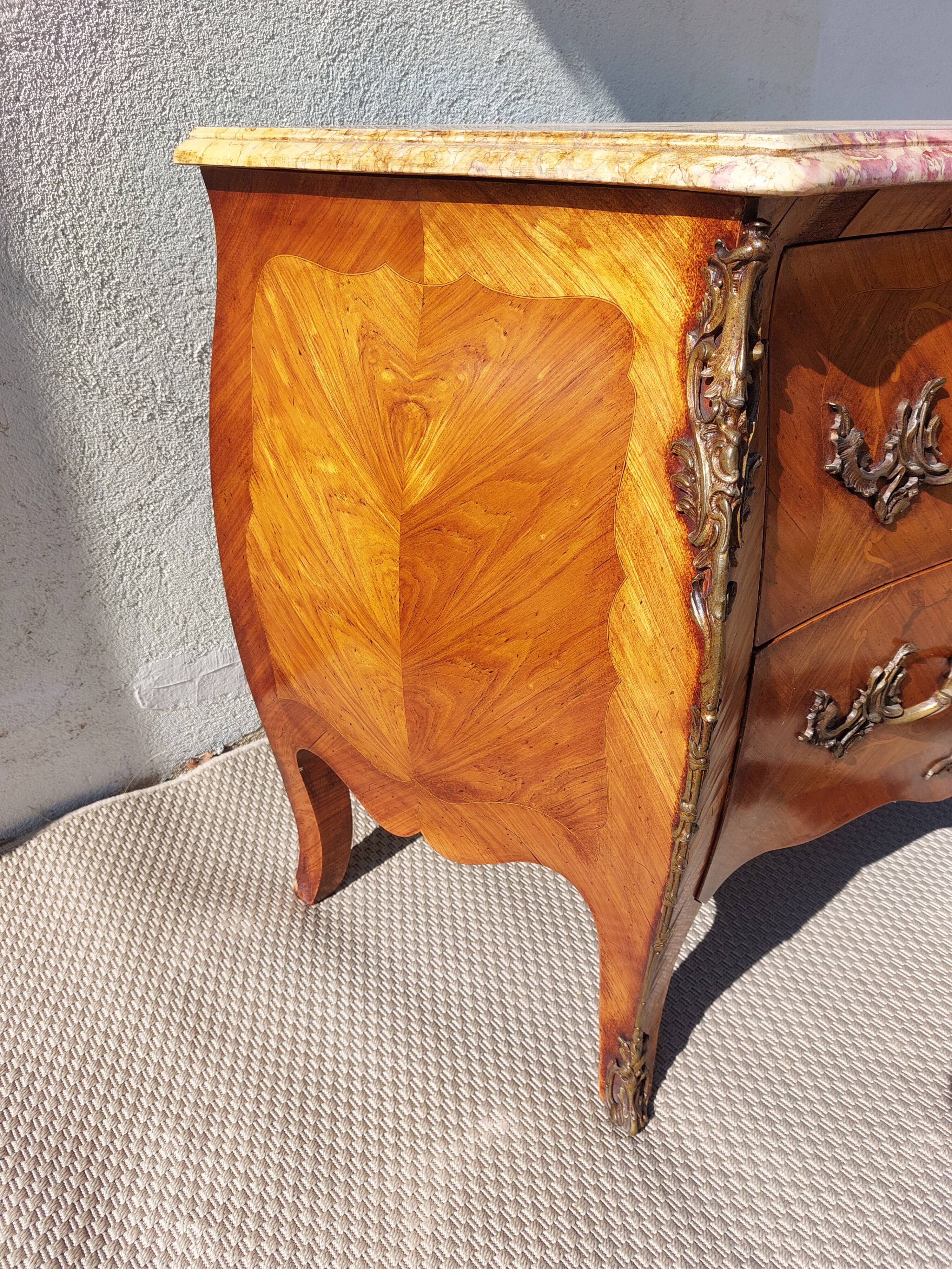 Louis XV style commode, inlaid with rosewood, marble top.