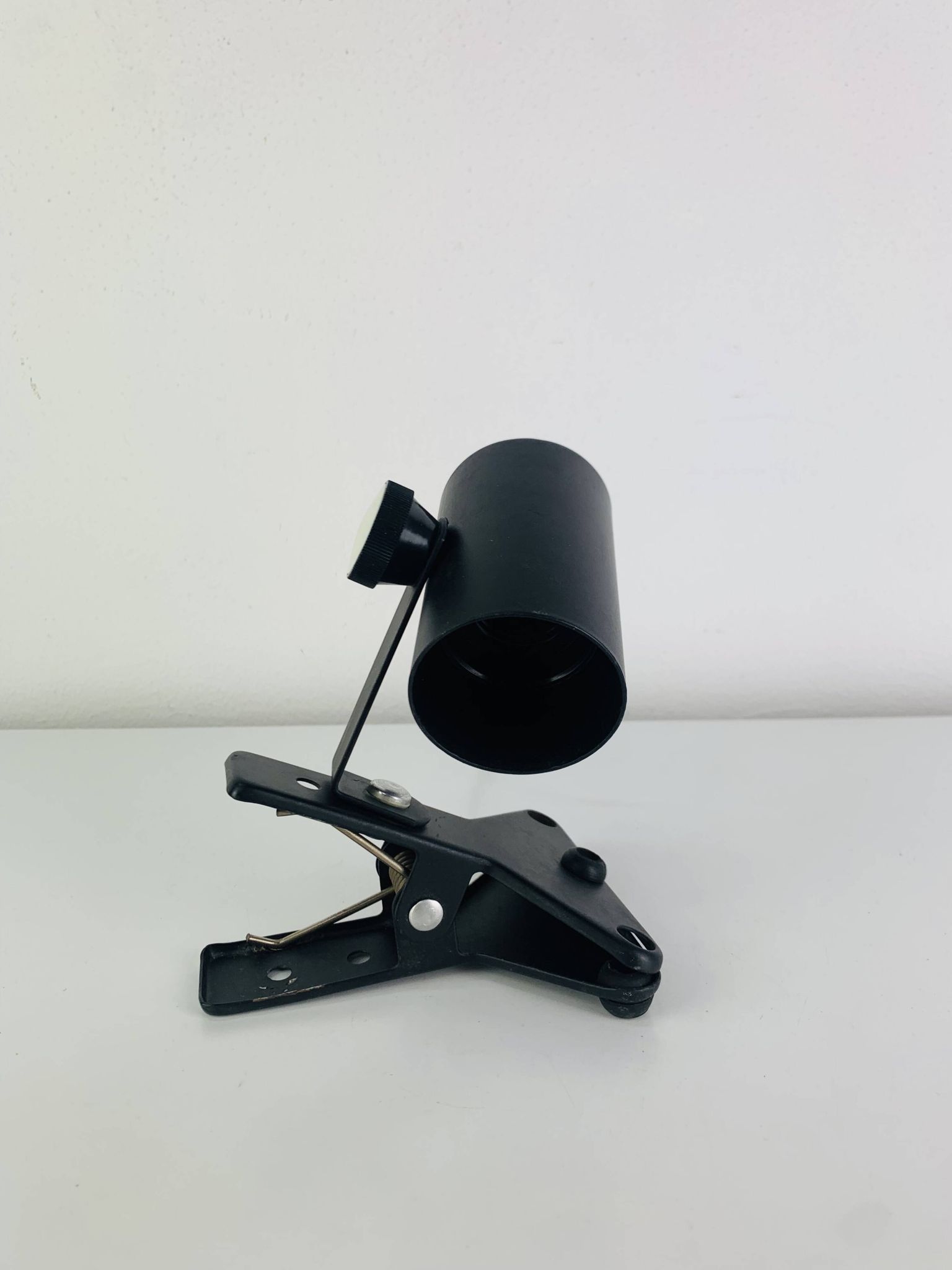 3 clip-on spotlights, black metal, 1960s, vintage