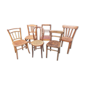 Set of 6 mismatched bistro chairs, medium oak color, vintage