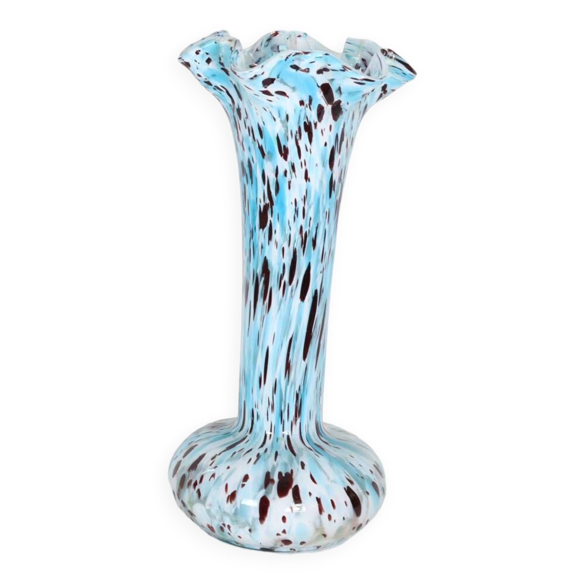BLUE AND BROWN SPECKLED CLICHY GLASS VASE