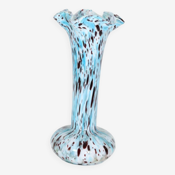 VASE EN VERRE DE CLICHY MOUCHETÉ BLEU ET MARRON