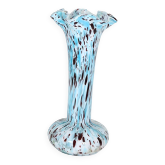 VASE EN VERRE DE CLICHY MOUCHETÉ BLEU ET MARRON