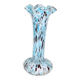 BLUE AND BROWN SPECKLED CLICHY GLASS VASE