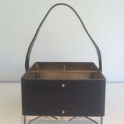 Porte-bouteilles en cuir, laiton et métal doré