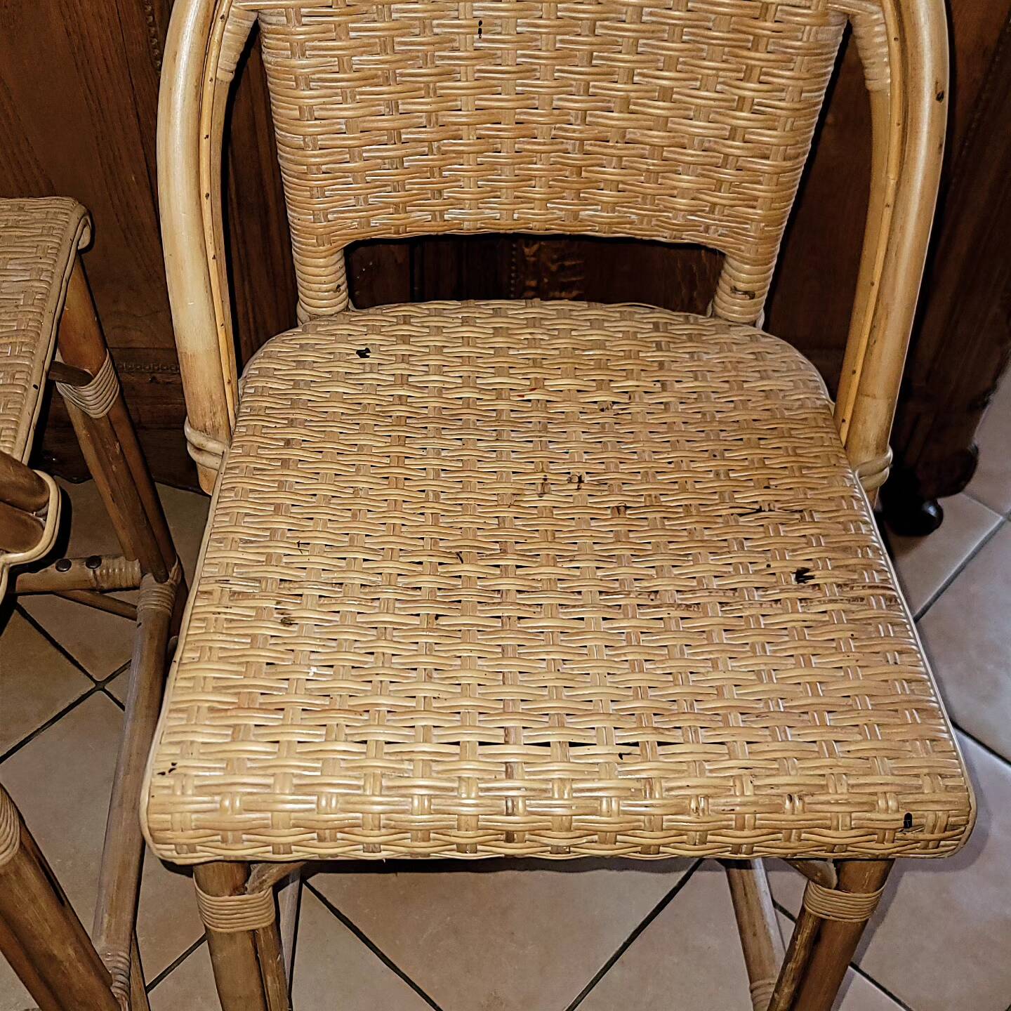 Tabourets de bar rotin vintage