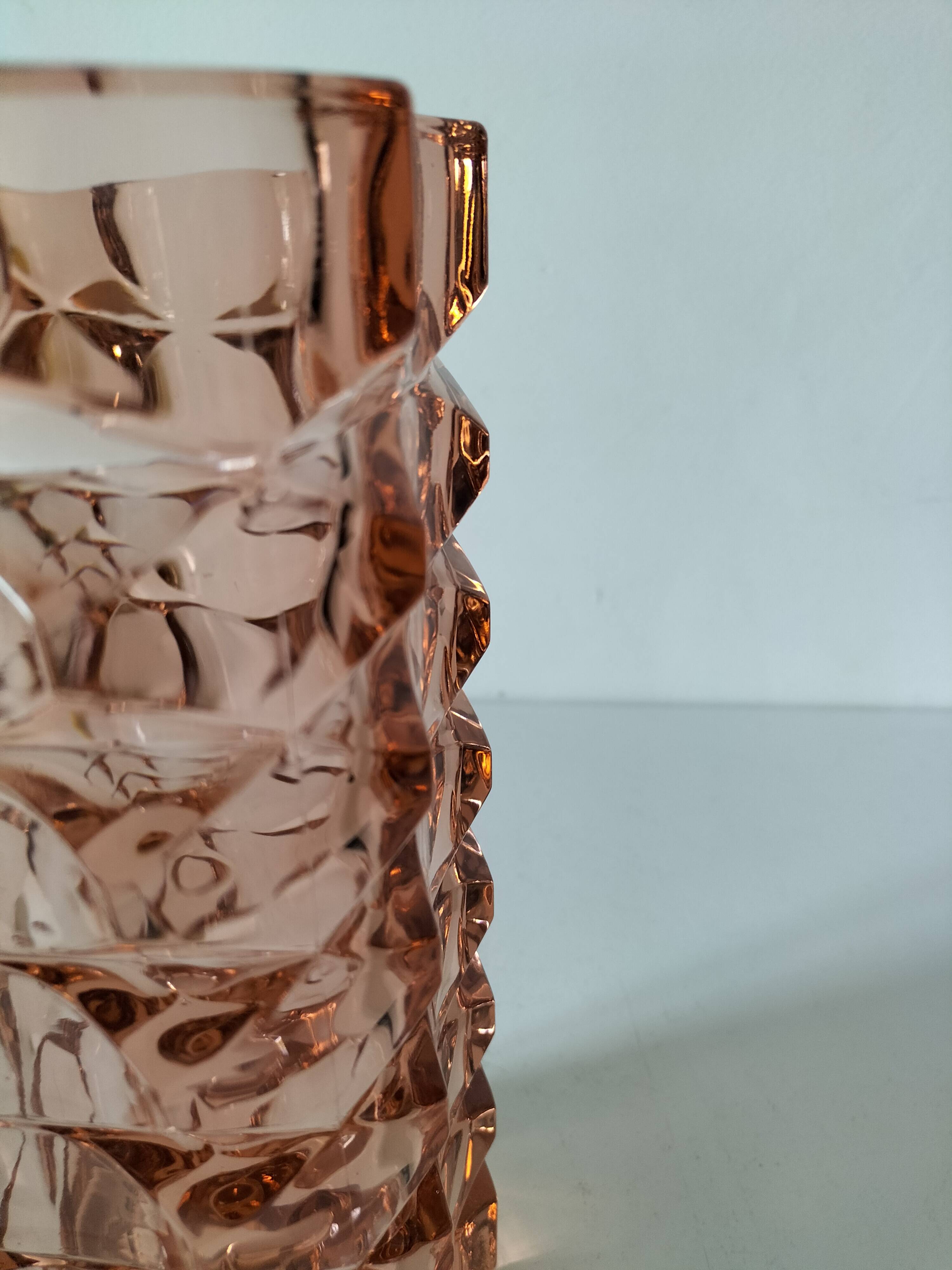 Vintage pink pressed glass vase – Windsor Rosaline model by Luminarc
