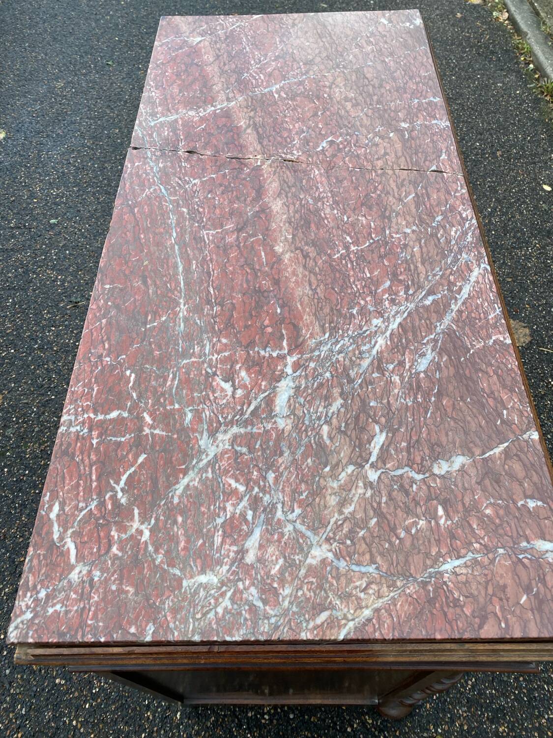 Henri II two-door sideboard in solid wood and marble