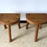 2 tabourets tripode en chêne années 60