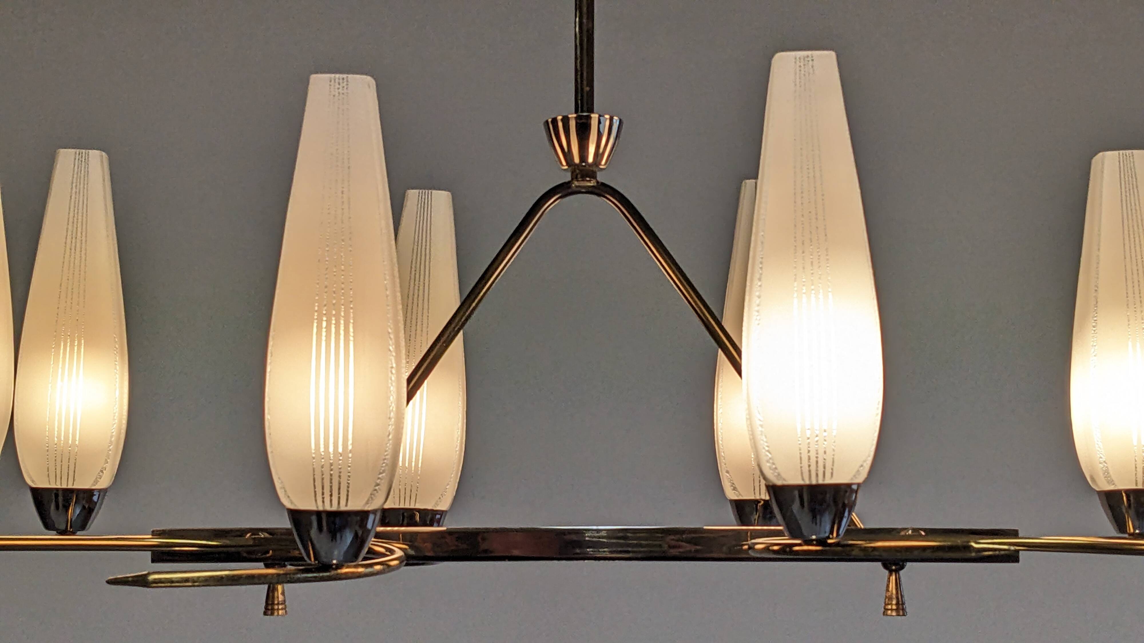8-light brass chandelier, 50s-60s