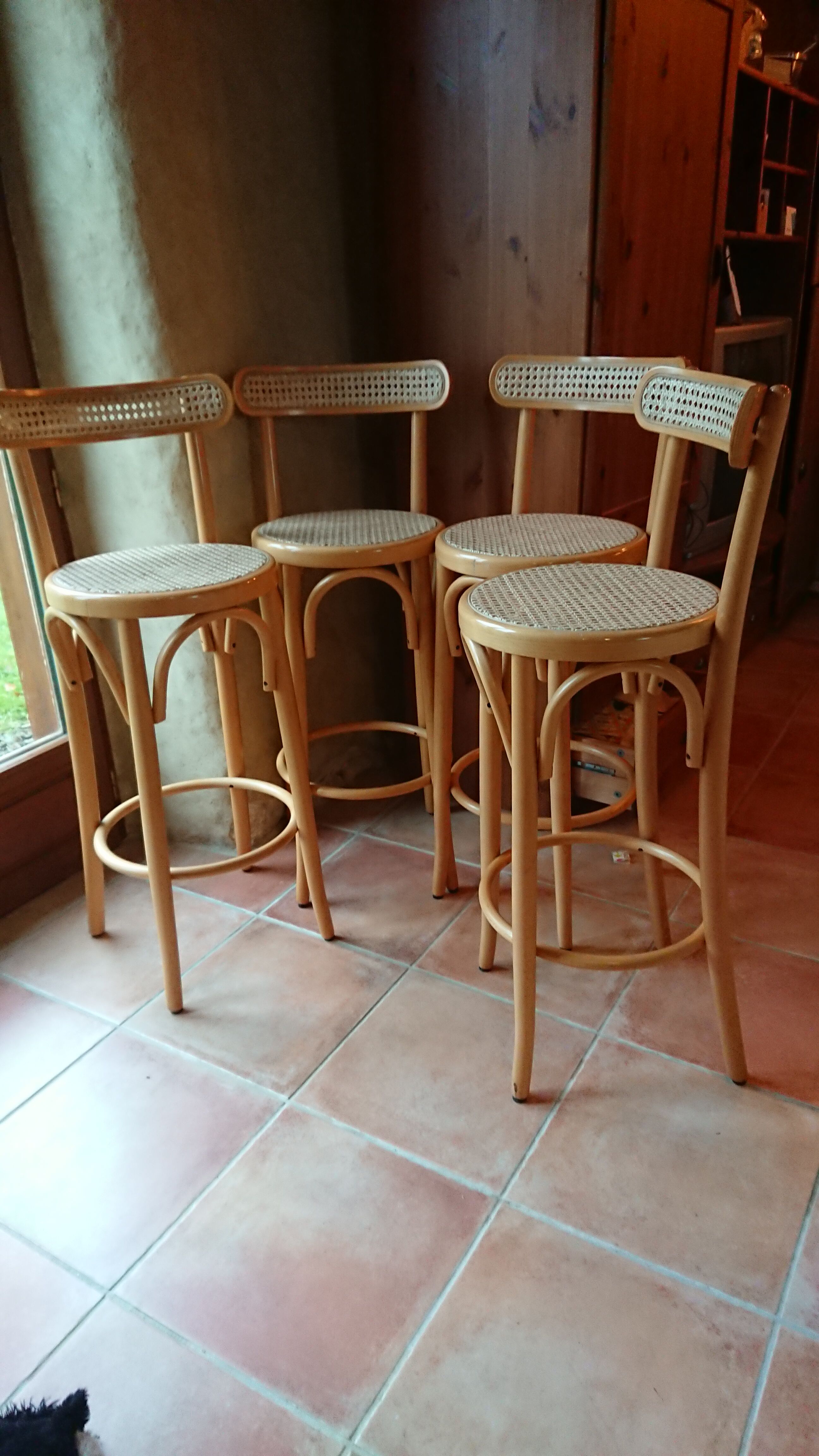 Bar stool caned curved wood